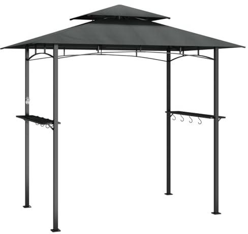 Gecheer BBQ Gazebo with Side Shelves Anthracite 240x150x243 cm Steel Barbecue Pavilion Model360140