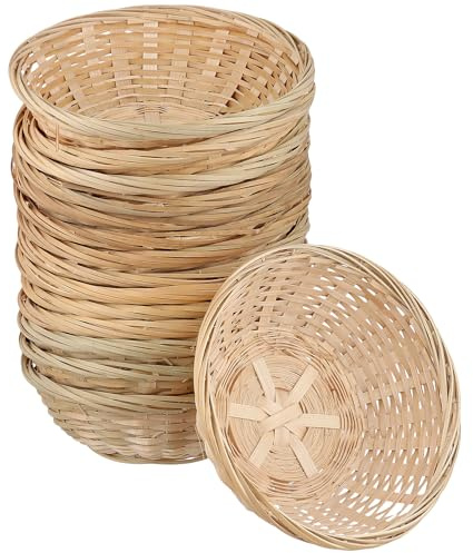 15 Stück Handgeflochtener Runder Körbchen Klein, 18 x 6cm Brotkörbchen | FUNSUEI Geschenk Korb für Brot, Obst, Geschenke, Aufbewahrung