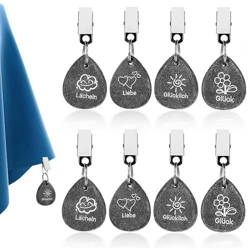 Kiuiom Clip Tovaglia Peso in Marmo Naturale,Pesi di Tovaglie a Goccia Grigia,Ciondolo Tovaglia Peso con Clips,Accessori per Tovaglie per Feste,Casa,Matrimonio,Campeggio,Decorazione da Tavolo,8 Pezzi