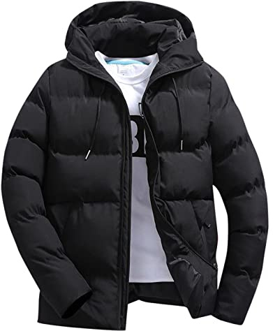 Manteaux et Vestes d'Hiver pour Hommes, à Capuche, Fermeture Éclair, Coupe Décontractée, en Coton, pour l'Extérieur, Noir , 5XL