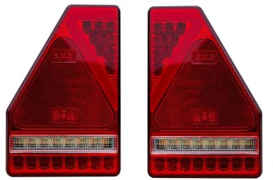 TruckLED LED-Rückleuchten Set L1907 L1908, 6 Funktionen, 12/24 V | Wasserdichte IP67 Heckleuchten mit Dreiecksrückstrahler für Anhänger, Lkw und Traktor. Inklusive 0,3 m Kabel.