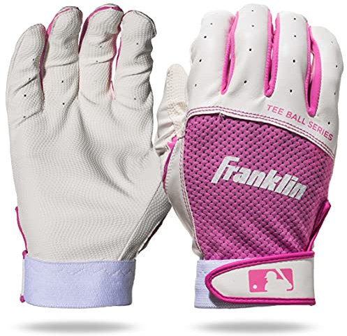 Franklin Sports MLB Teeball Flex Series Schlaghandschuhe, Franklin Sports Teeball Flex Series Batting Gloves - White/Pink - Youth Small, weiß/rosa, Jugend Small