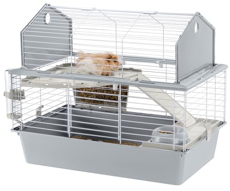 Ferplast Gabbia per Conigli Gabbia per Piccoli Animali BARN 80, 2 Piani, Tetto Apribile, Accessori Inclusi, 78 x 48 x h 65 cm.