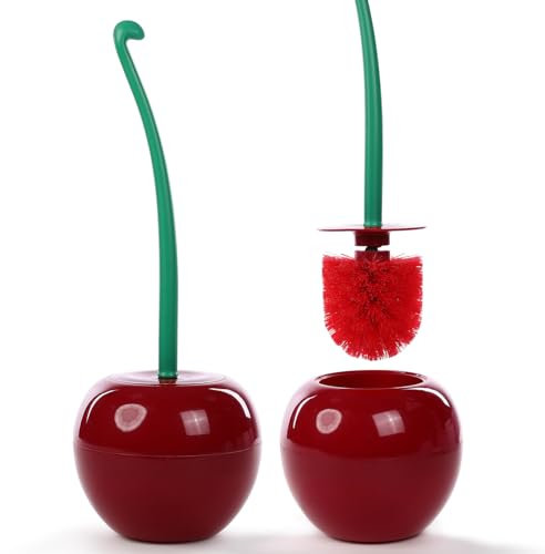 1 Pcs Cherry Shape Toilet Brush and Holder Set, Premium Plastic Round Bowl Scrubber Cleaner Set for Bathroom, Durable Holder with Deep Cleaning Bristle