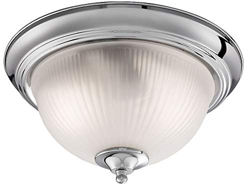 Britalia Polished Chrome & Frosted Ribbed Glass Bathroom Vintage Round Flush Ceiling Light 290mm | 2 x E14 SES Lamp Bulbs Required (Not Included) | IP44 Rated | Suitable for Outdoor Use