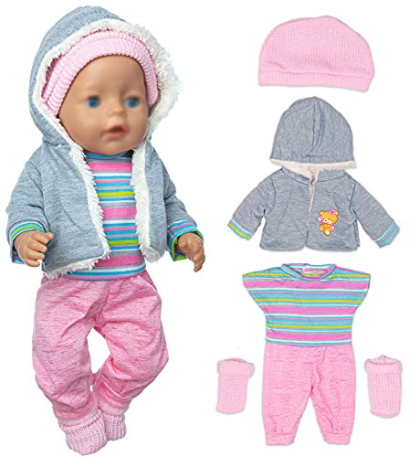 5pc Puppenkleider Set enthalten Mantel Bluse Hosen Hut und Socken für 43cm / 17 Zoll Neugeborene Babypuppen (Keine Puppe)