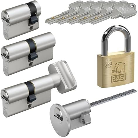 BASI | V55 Schließzylinder | gleichschließend und frei kombinierbar | Viele Längen verfügbar | Wendeschlüssel | Profilzylinder für Haus und Wohnung | Doppelzylinder N+G A:30 mm B:35 mm