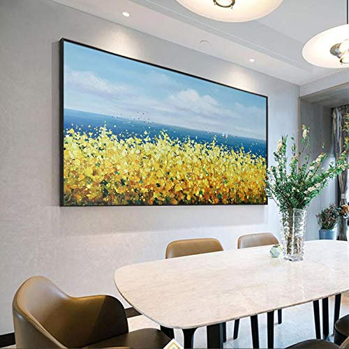 ZMFBHFBH Dipinto ad olio dipinto a mano Olio denso su tela Paesaggio marino Abstarct Wall Art Dipinti a mano su tela per la decorazione domestica Senza cornice 70x140cm (28x55in) Con cornice