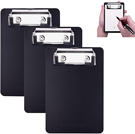 AZWOOD Mini porte-bloc 10 x 15 cm en plastique - Petit porte-bloc avec porte-stylo pour bloc-notes, reçus, listes de poche (noir, 3 pièces)