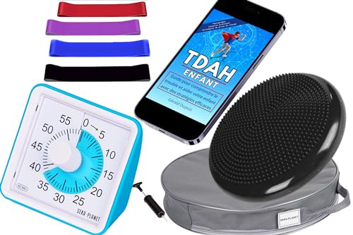 Temporizador para niños con TDAH negro con cubierta protectora y bandas elásticas para silla - Temporizador visual analógico para organización, autonomía, concentración