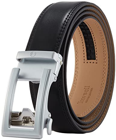 Tonywell Ratchet Belt, Mens Leather Belt, Adjustable Belts 1 3/8 Wide Comfort Click Buckle, Traditional Look without Holes