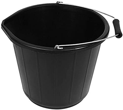 1 x Black Plastic Builders Bucket 3 Gallon 14 Litre Water Mixing Storage Strong with Handle and Spout Contractors Bucket Ideal for Home Garden Construction Trade Car Wash DIY Animal Feed Made in U.K.