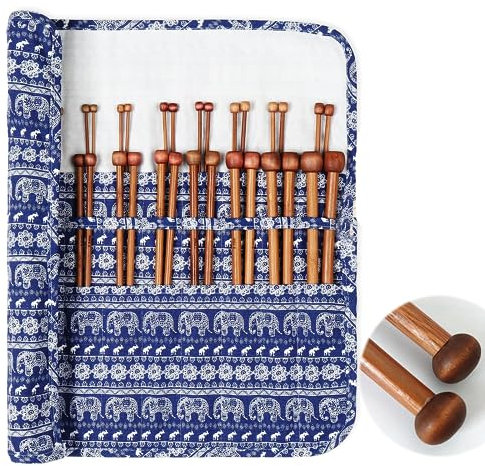 Vokowin Bamboo Knitting Needles Short 25cm, Lightweight Wooden Knitting Needle Set,Warm Bamboo Needles for Arthritis Hands Beginner Knitter Gift Set (K280-1)
