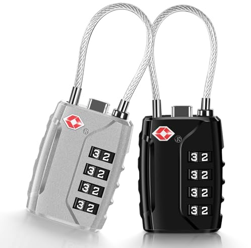 2 Stücke TSA Gepäckschlösser, 4 Stellig Kofferschloss Zahlenschloss | Vorhängeschloss, TSA Schloss Mit Zahlencode für Koffer Gepäcktasche Schließfach(Schwarz, Silber)