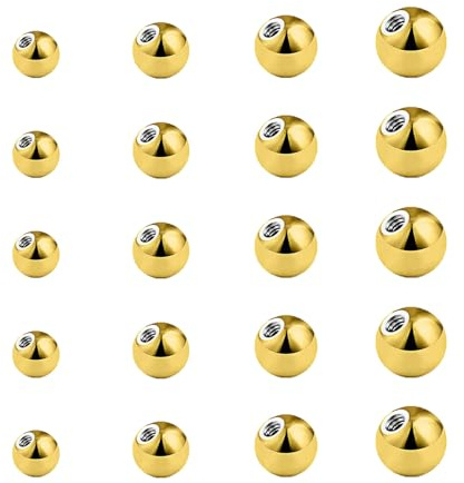 Gojewen 20 piezas Piercing Bolas 14G Oro 3/4/5/6mm Reemplazo Bolas Acero inoxidable para Septum Lengua Ombligo Industrial Joyería Piercing
