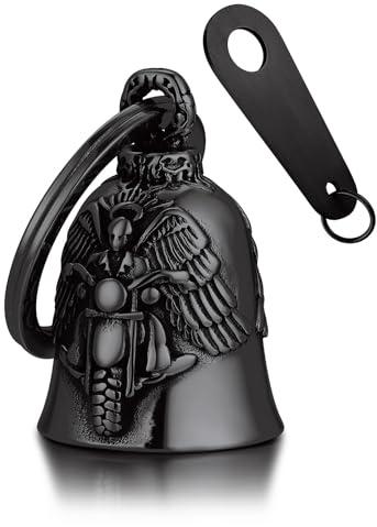 Bandmax Schlüsselanhänger Motorrad Glocke Edelstahl Herren Damen | Glücksbringer Motorradglocke Flügel/Kompass/Keltisch/Mjölnir/Totenkopf, Wikinger Schutz Glücksglöckchen für Motorradfahrer