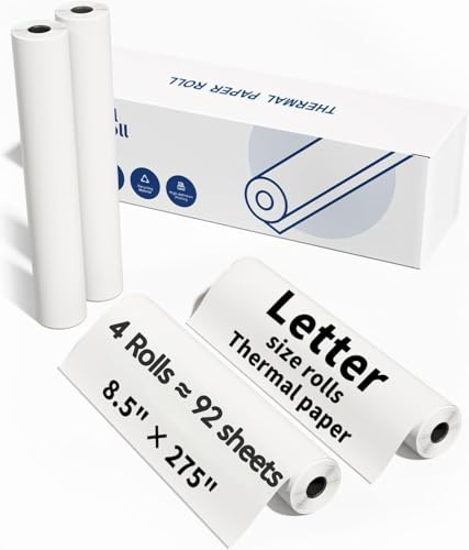Thermopapier A4 4 Rollen – Kompatibel mit Phomemo M832/M831/M833/M834/M836/AM-X2/A285M Mobiler Drucker | 216mm x 6,5m (US-Letter Breite) für Vertragsdruck & Dokumentendruck