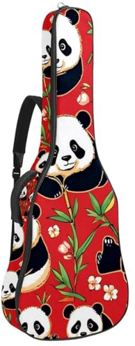 Große Universal Tasche für Akustikgitarre, wasserdicht, mit Schutzschicht und mehreren Taschen, süßer Panda auf Rot, mehrfarbig, 42.9x16.9x4.7 in, Gitarrentasche