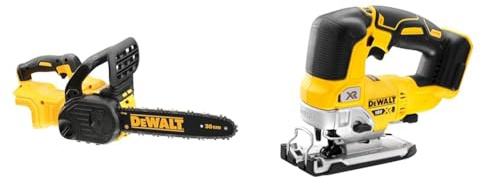 DEWALT DCM565N-XJ 18V XR Brushless 30cm Chainsaw & DCS334N-XJ Cordless Jigsaw - XR 18V Brushless Yellow - Bare Unit