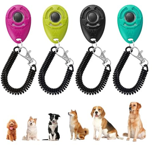Coptiner 4 Stück Hunde Clicker, Hundeerziehung und Hundetraining, Clicker Hunde, Haustier Training Clicker mit Handschlaufe, Hunde Klicker Set mit Großem, für Hunde Katzen Pferde Hundetraining