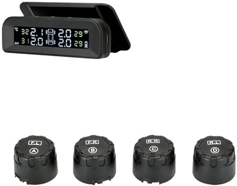 TANGSIYANG ReifendruckprüFer Auto-Reifendrucküberwachungssystem, automatische Helligkeitsregelung, am Glas befestigt, kabellos, Solarstrom, mit 4 Sensoren Reifendruckkontrollsystem(External sensors)