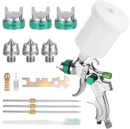 Verniciare a Spruzzo HVLP, Pistole a spruzzo per verniciare, Pistola a spruzzo ad alta atomizzazione con Serbatoio per Vernice da 600ml, 3 ugelli 1,4mm 1,7mm 2,0mm, Pistola a spruzzo ad Aria a gravità