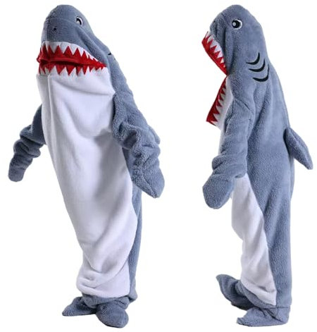 HULG Shark Blanket,Coperta di Squalo Adulto,Coperta di Squalo Indossabile,Sacco A Pelo di Squalo con Cappuccio in Velluto di Cristallo Morbido E Confortevole (Gray Blue,XX-Large)