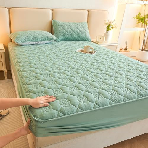 HAIBA wasserdichte Matratzenauflage 135 x 200cm SPANNBETTLAKEN Matratzenhöhe bis 30 cm Spannbettlaken 2in1 Bio-Baumwolle geräuschlos für Boxspringbett geeignet Blau