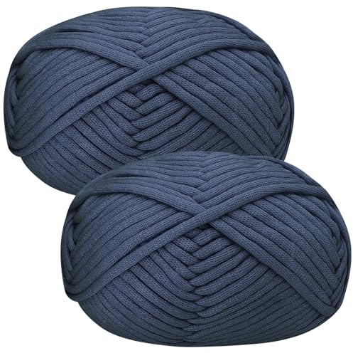 Renyiz Tjockt garn för virkning, 2 x 50 g mjuk tjock ull för nybörjare och Amigurumi-projekt enkel virkning startkit mörkblå garn