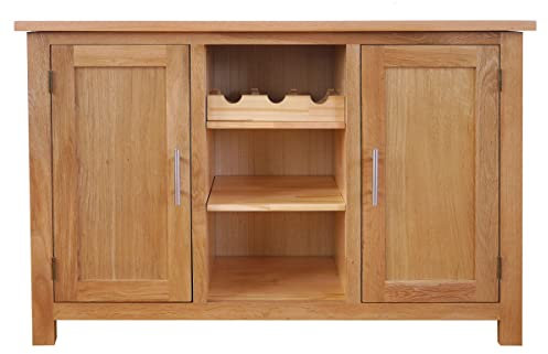 Weinschrank aus massiver Eiche mit 3 Einlegeböden und 7 Etagen, 2 Türen, 111,8 cm, Sideboard mit Naturweinaufbewahrung