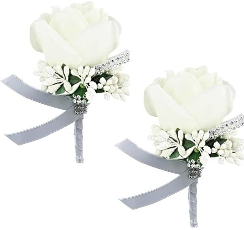 KOMUNJ 2 Stücke Rose Ansteckblume, Boutonniere Anstecknadel, Hochzeit Ansteckblume,Wird Für Hochzeiten, Tanzpartys, Bankette, Jubiläen Verwendet