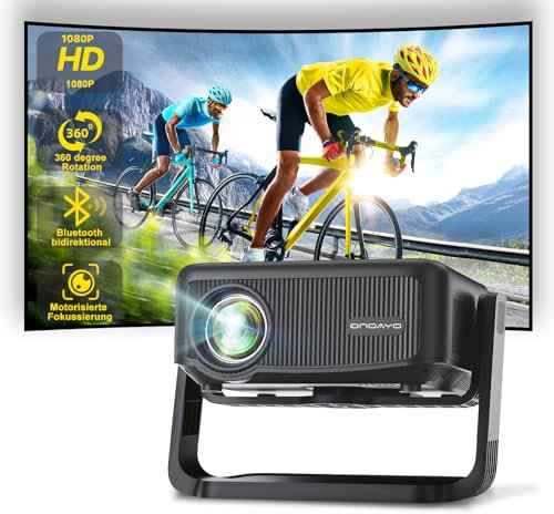 Mini Beamer 【360° Drehbarem Ständer & Auto Keystone & E-Fokus】FHD 1080P 22000LM Projektor mit WiFi6 und Bluetooth 5.2,70%Zoom ONOAYO abnehmbar Outdoor Heimkino Beamer Kompatibel mit Handy,PC,TV-Sticks