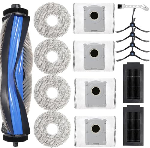 Accessoires pour Ecovacs Deebot T50 Pro Omni,T50 Omni,T50 Omni Gen2,T50 Pro Omni Gen2 aspirateur rechange, 1 Brosses à rouleau + 4 chiffon + 4 sac à poussière + 4 brosses latérales + 2 filtres