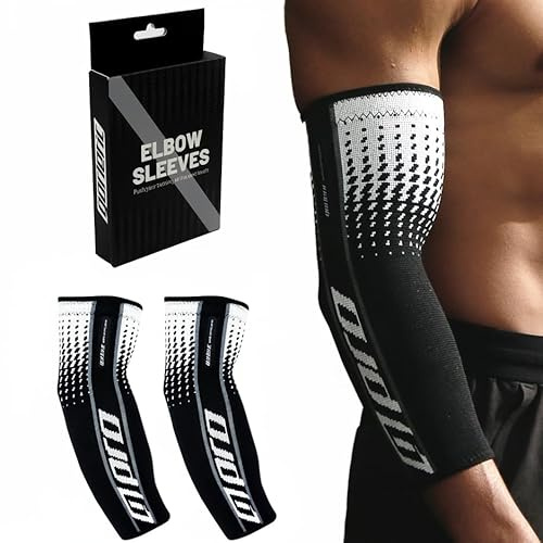 Gorletic Ellenbogen-Kompressionsmanschetten (Paar) – Ellenbogenstütze – rutschfest und elastisch für Calisthenics, Fitness, Gym und Epicondylitis – Herren/Damen, schwarz/weiß, XL
