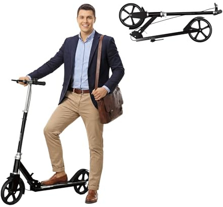Non-Electric Scooters for Kids 8-12, Teens & Adults - Foldable Commuter Scooter with 8 Wheels, Bell, Hand Brake & Adjustable Height 30-40.5, 220LB Capacity, Manual Push Scooter for Campus & Park
