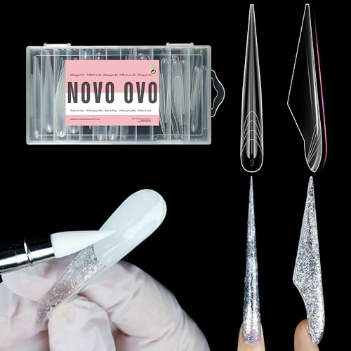 NOVO OVO Halloween Extra lange Stiletto-Schmetterlingsflügel-Nagel-Doppelformen für Polygel-Verlängerung, NO NAGELSPITZEN, 4XL 5XL, Reusable Full Cover Molds für Aufbaugel, 70 Stück x 14 Größen