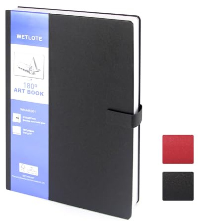 WETLOTE A4 8.5x11.5 Hardcover Sketch Book 96 Sheets 68lb/100gsm Blank Drawing Pad with Pen Loop 180 Lay Flat Art Supplies for Kids Adults Artists Art Book Drawing Book(Black)