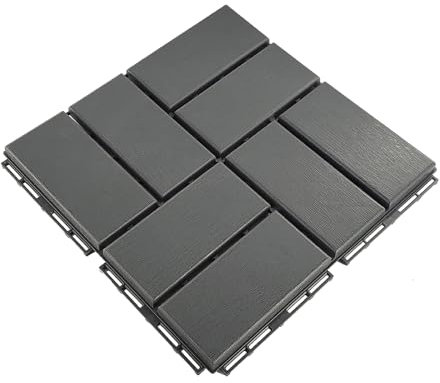 Plastic Interlocking Deck Tiles, Outdoor Patio Composite Flooring Decking Tiles, 11PCs 30 * 30cm, Waterproof Anti-Slip Interlocking Decking Boards Sutiable for Outdoor Balcony Garden (Dark Gray,1m²)