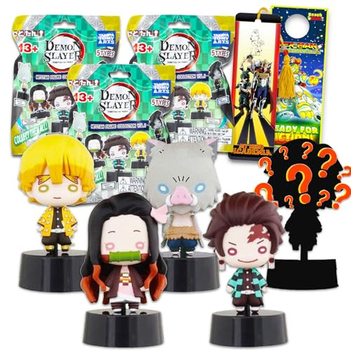 Demon Slayer Confezione da 3 bomboniere cieche, confezione da 3 mini figure misteriose Nitotan, più segnalibro, action figure Demon Slayer