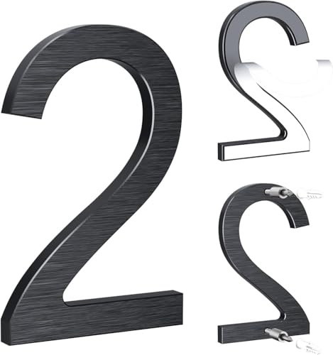 Yafimea numero civico esterno nero 12,5 cm – In alluminio massiccio con superficie spazzolata, adesivo o con viti, impermeabile – Per porta, muro, cancello, recinzione (2)
