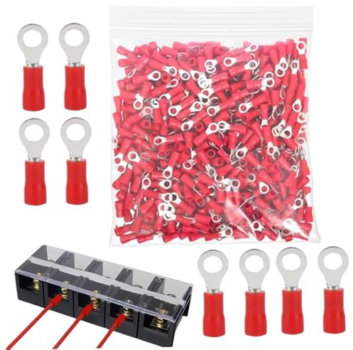 100Pcs Ring Terminals Sturdy Flame Retardant Tinned Brass Multi-Functional Insulated Copper Wire Electrical Connection Terminal Cable Connector