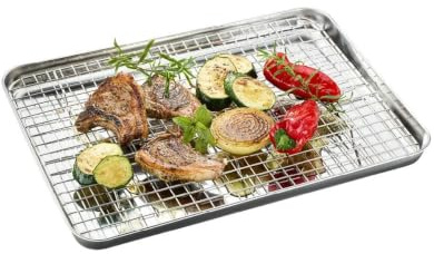 GEFU VARIADO Backblech 40,5 cm - Ofenblech mit Edelstahl-Abkühlgitter | Hitzebeständiges Gitterset zum Backen, Kühlen & Abtropfen - Rostfrei und Spülmaschinengeeignet für Ofen & Grill