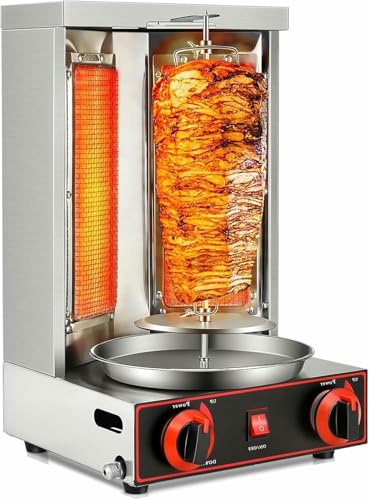 OJHGRDFV Machine Shawarma BBQ Verticale Commerciale, Gril À Propane Automatique Rotatif À 360 ° avec 2 Brûleurs, Machine À Grill De Kebab De Don De Fournai