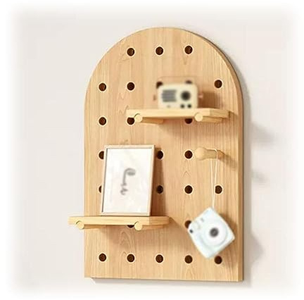 Kit Organizer da Parete in Legno Naturale con Pannello Forato - Pannelli portaoggetti 40x60 cm con ripiano per Arredamento casa, Stanza dei lavori manuali, Garage e Ufficio - Elegante soluzi