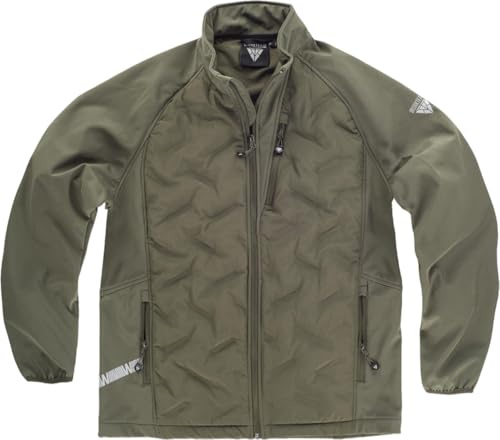 WORKTEAM Chaqueta Softshell Combinada con Tejido Acolchado Sellado, Cuello Alto, Detalles Reflectantes, Bolsillos con Cremallera y Puños Elásticos, Impermeable. Hombre-Verde Caza-XL