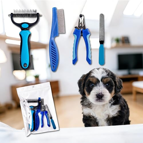 4 StüCk HundebüRste Unterwolle Krallenschere Set,UnterfellbüRste ,Flohkamm,Krallenzange ,Krallenfeile.FüR Hunde,Katzen Und Haustiere .Entfernt Knoten,Teppiche Und Haare,Deckhaarschutz.