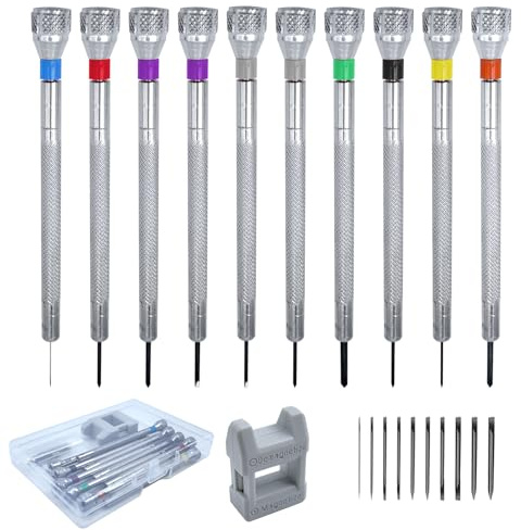Funver 21 Pcs Precision Screwdriver Set with Magnetizer Demagnetizer Tool, 0.6-2.0 mm Watchmakers Screwdriver Kit for Watch Glasses Clock Jewelry Electronics Repair and Mini DIY Projects