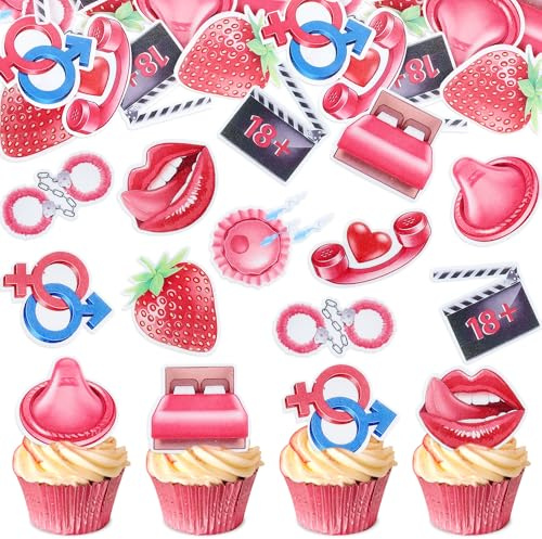 Blumomon 45Pcs Edible Bachelorette Cupcake Topper Fun Design Valentine's Day Cupcake Decoration Picks Friend's Birthday Hen Party Cake Decoration Supplies