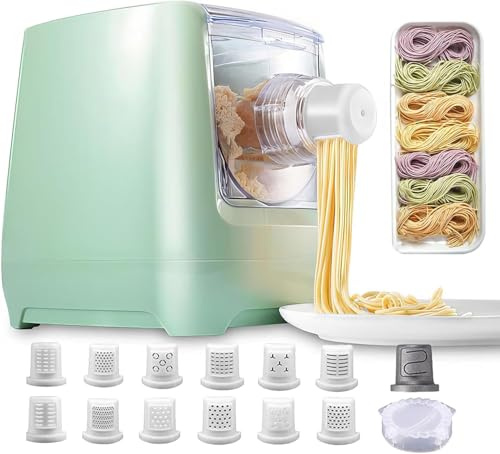 Automatic Pasta Maker Machine Electric, LED Digital Control with 13 Shape Discs for Fast 3-Min Fresh Noodles for Homemade Noodles, Spaghetti, Fettucine and Penne, Up to 650g Flour