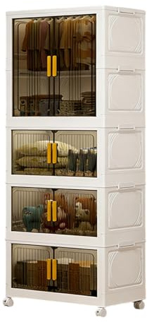Thaookte Kunststoff-Klappschrank 60 * 34 * 153.5cm, Zusammenklappbarer Kleiderschrank Einfache Montage, Vielseitiger Schrank mit Rollen und Magnettüren, Mehrzweckschrank für Wohnzimmer Schlafzimmer